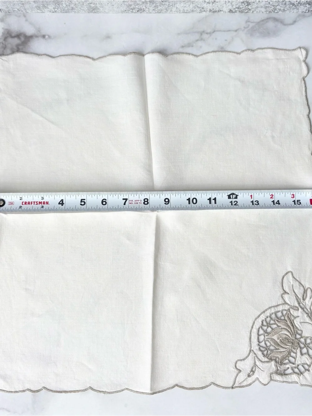 Vintage Linen Napkins Set of 6 Floral Cutwork Embroidered Scalloped Edge